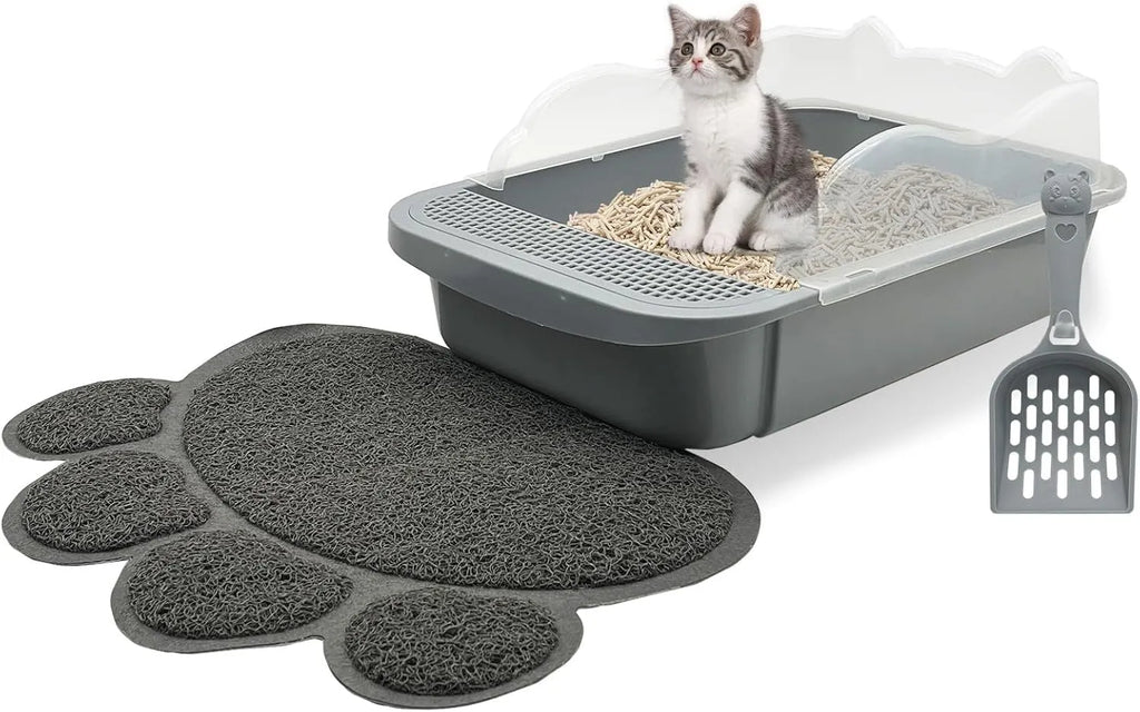 Sifting cat litter box with high sides, leak-proof pedal, and detachable fences for kittens and tiny cats
