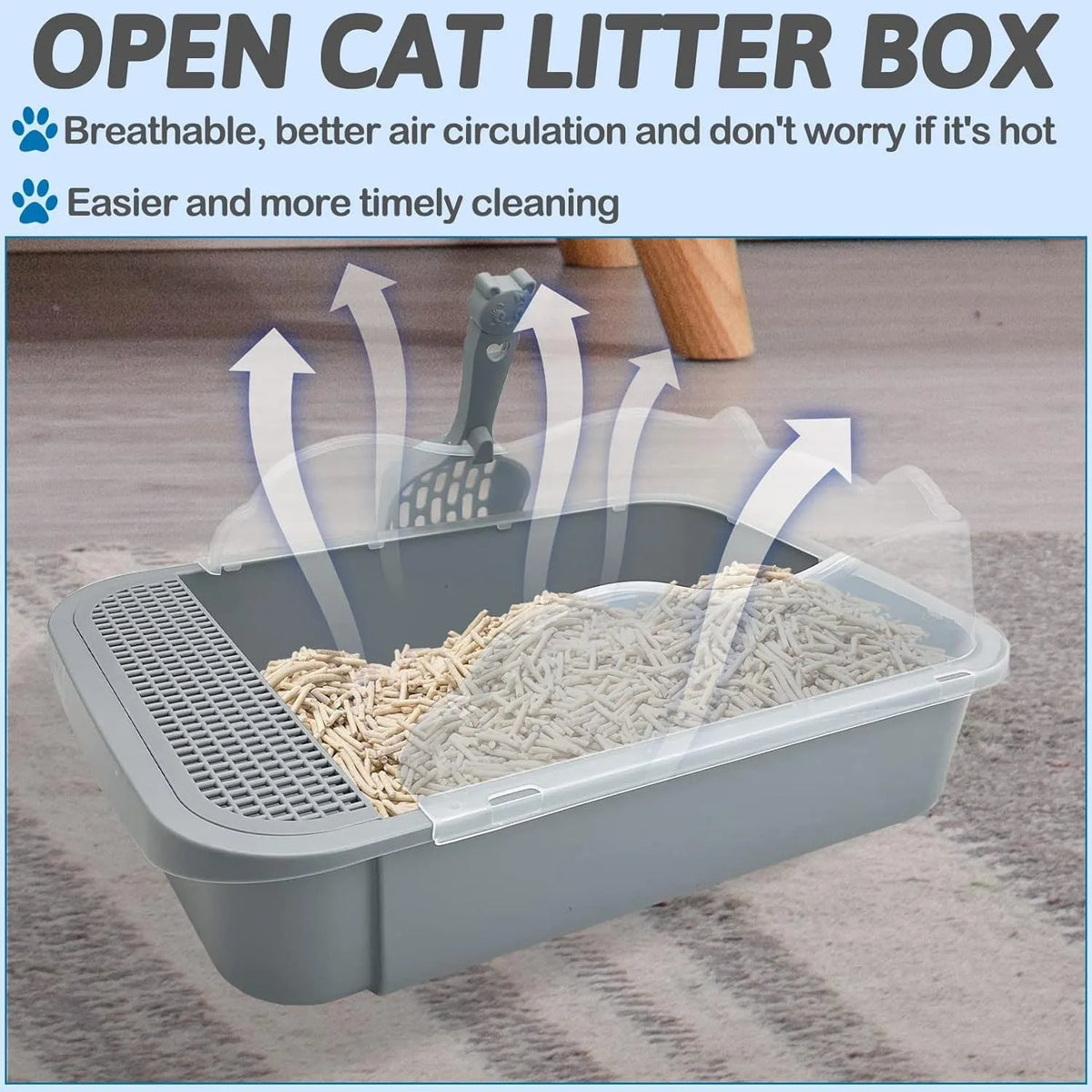 Sifting cat litter box with high sides, leak-proof pedal, and detachable fences for kittens and tiny cats