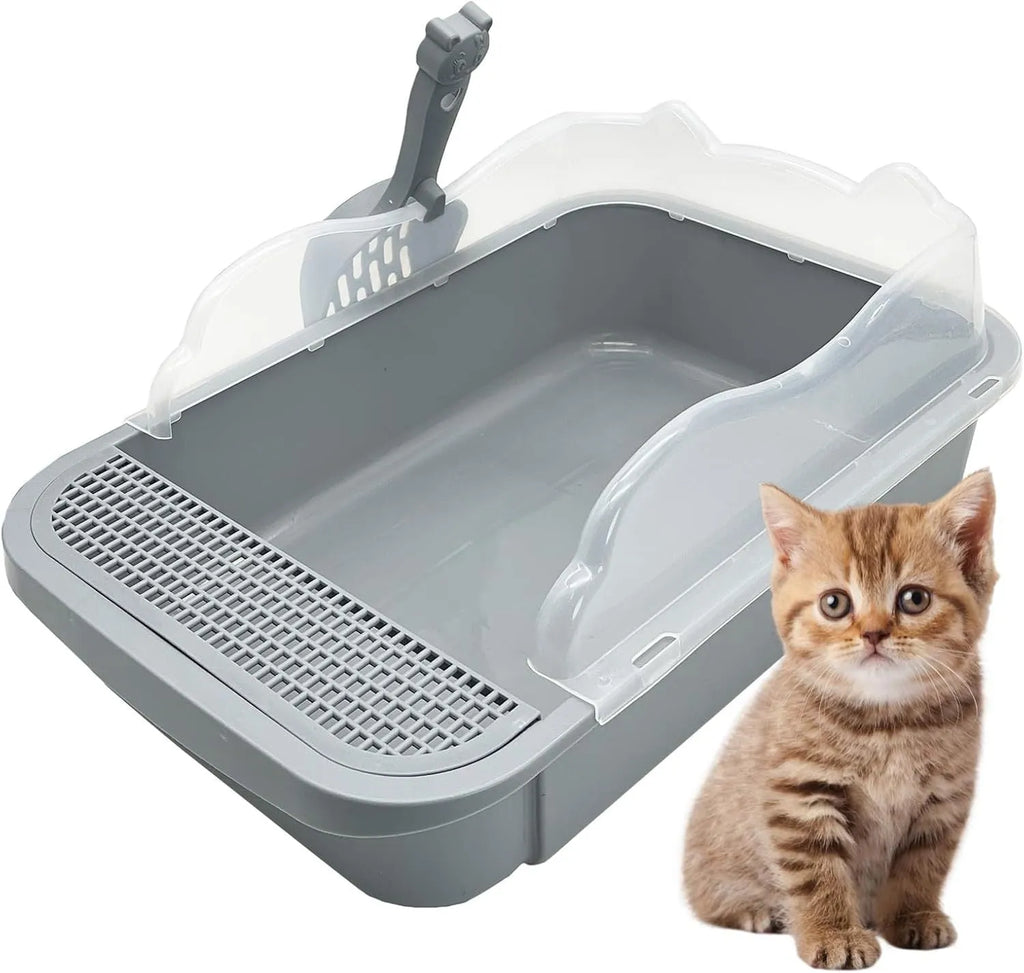 Sifting cat litter box with high sides, leak-proof pedal, and detachable fences for kittens and tiny cats