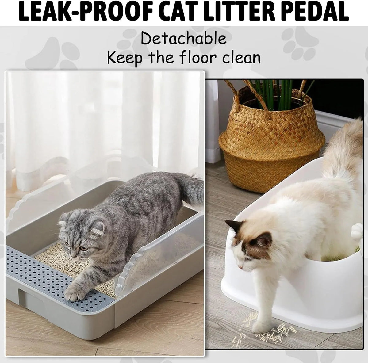 Sifting cat litter box with high sides, leak-proof pedal, and detachable fences for kittens and tiny cats