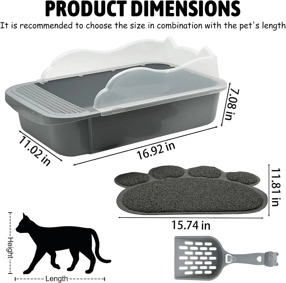 Sifting cat litter box with high sides, leak-proof pedal, and detachable fences for kittens and tiny cats