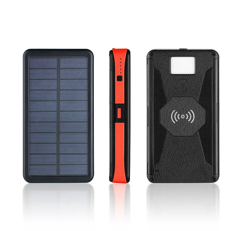 20000mAh magnetic solar power bank with wireless charging pad, IPX5 waterproof, in black