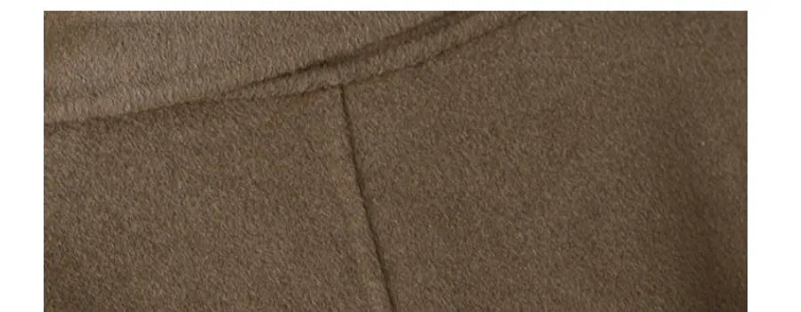 Men's wool coat with a long suit collar shown in black and caramel colours.