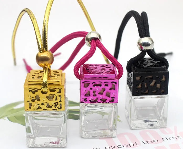 8ml square glass hollow perfume bottle, 4.6cm x 2.6cm, in Gold, Silver, Black and Rose Red.