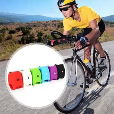 Bicycle electronic bell with silicone mount, 120dB, 6 sound modes, IPX4 waterproof, in violet colour on handlebar