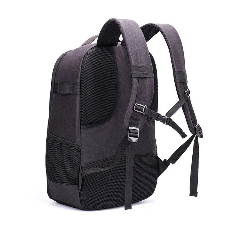 Black waterproof Oxford cloth UAV backpack with dimensions 52x34x23cm showing internal camera and computer pockets