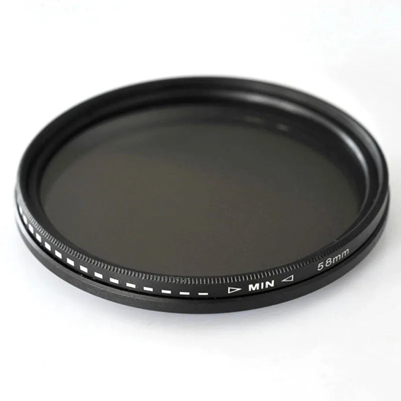 Set of four multi-diameter camera ND lens filters for light reduction and exposure control.