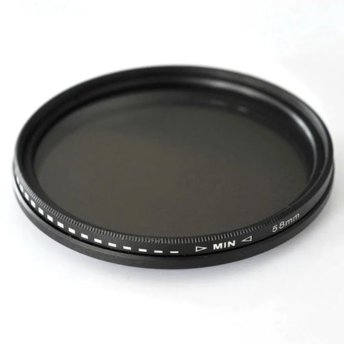 Set of four multi-diameter camera ND lens filters for light reduction and exposure control.