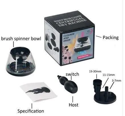 Electric make-up brush cleaner machine with three silicone transparent cans in compact 14cm cube design