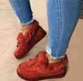 Women's warm cotton house shoes with velvet trim and a non-slip rubber sole in various colours.
