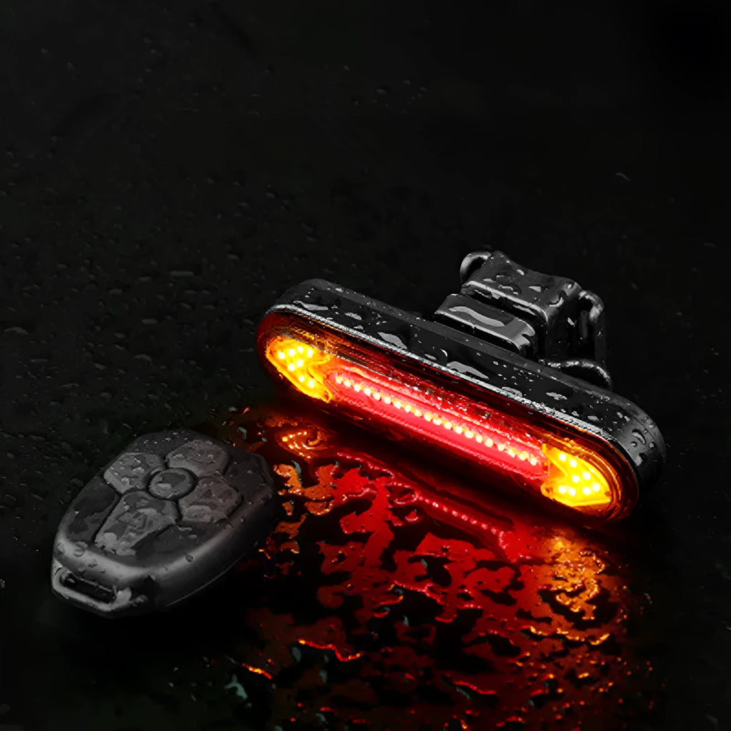 LED wireless remote control turn signal bike tail light, 8.5cm, black or red, with red and yellow light