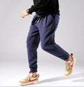 Men's high waist bloomers trousers in black with plus velvet lining and belt