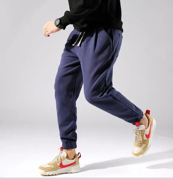 Men's high waist bloomers trousers in black with plus velvet lining and belt