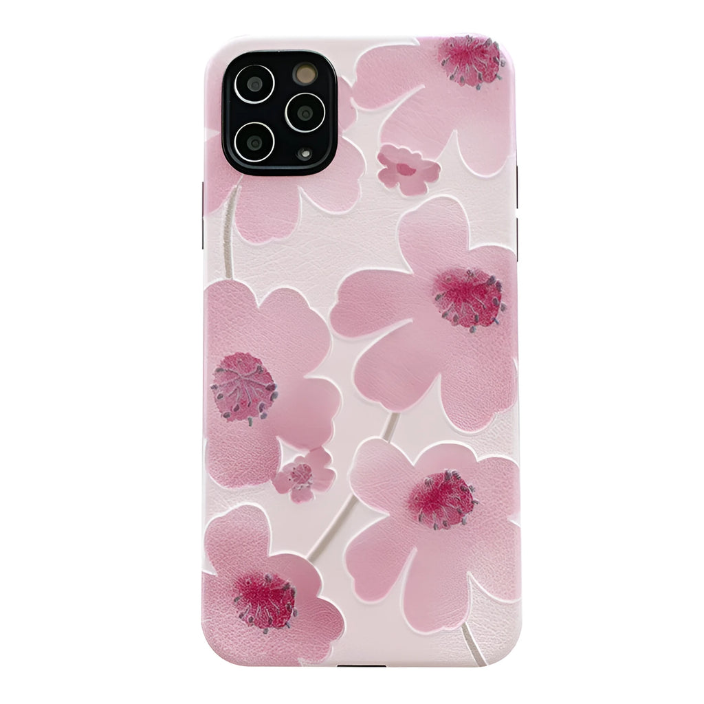 Pink floral soft rubber phone case with lanyard hole for Apple iPhone