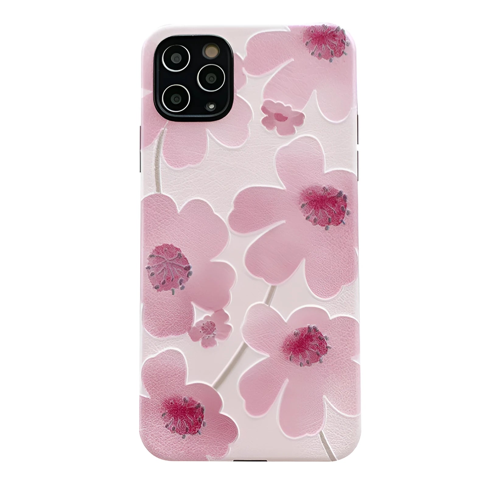 Pink floral soft rubber phone case with lanyard hole for Apple iPhone