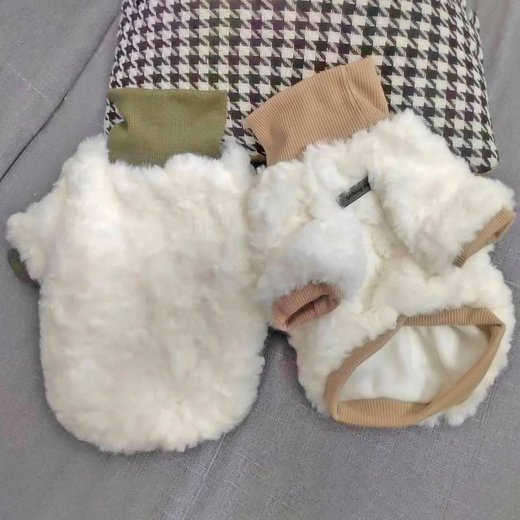 Turtleneck dog coat with plush cotton padding in creamy green colour for small medium dogs