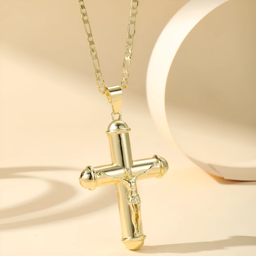 14k gold-plated copper cross necklace, unisex long chain, 51-60cm perimeter, style XL120-XL122