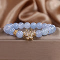 Sky blue aquamarine butterfly crystal bracelet for women with pearls, rhinestones and sequins