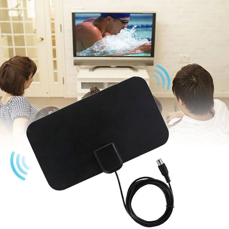 Black digital HD indoor TV antenna panel 210x120mm with coaxial cable and paste mount