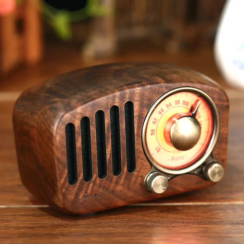 Retro wooden wireless mini Bluetooth speaker in cherry wood or walnut finish