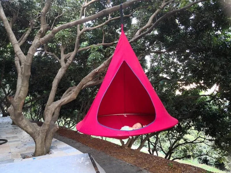 Flying saucer hammock in green oxford cloth with metal frame, portable camping swing chair