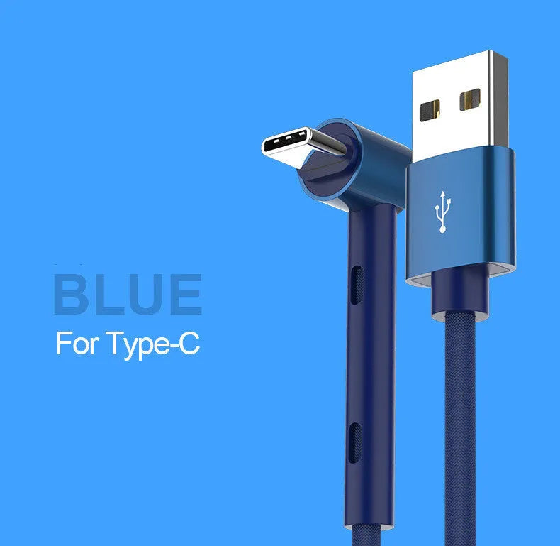 Curved phone charging cable with bracket function in black, 1.2m length, for Apple and Type-C devices