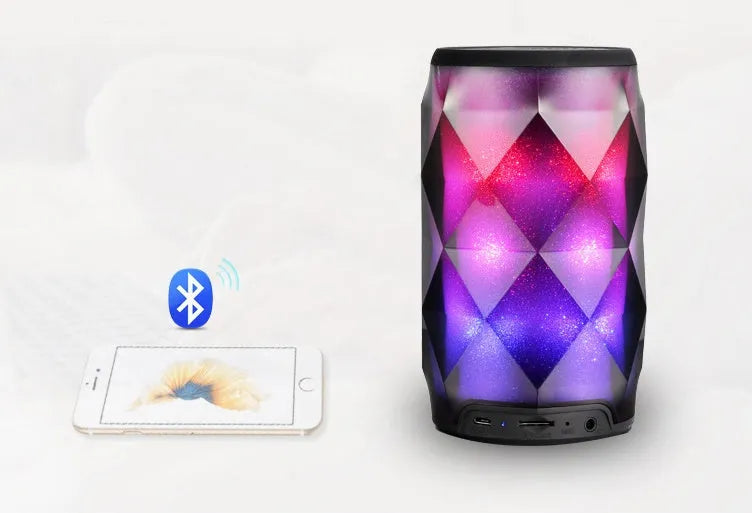 Black crystal diamond cut Coke can shaped lantern Bluetooth speaker with colourful starry sky lighting effect.