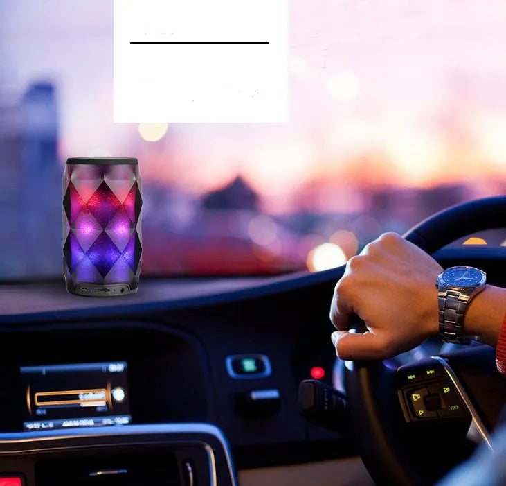 Black crystal diamond cut Coke can shaped lantern Bluetooth speaker with colourful starry sky lighting effect.