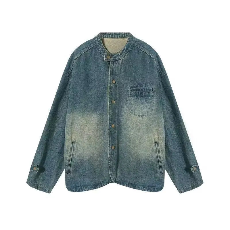 Loose casual commuting top for women, blue, long sleeve, straight hem, sizes M-2XL