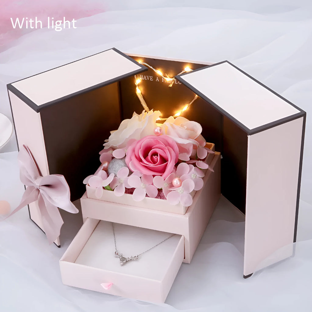 Pink lamp soap flower gift box with handmade rose for Christmas and Valentine's Day