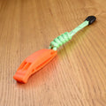 Fire survival whistle in black or orange, high impact plastic, 7.2cm x 2cm, with 10cm or 50cm lanyard