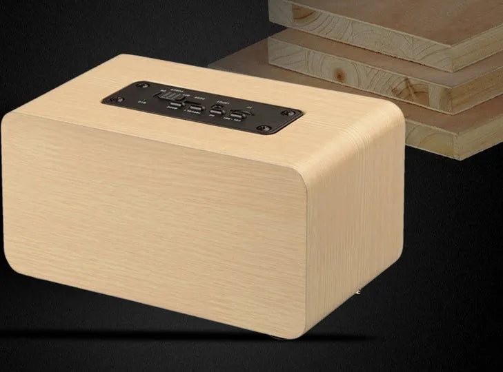 Wireless Bluetooth Speaker W5 with wood shell in redwood or yellow wood grain, USB and card playback, 6 hour battery
