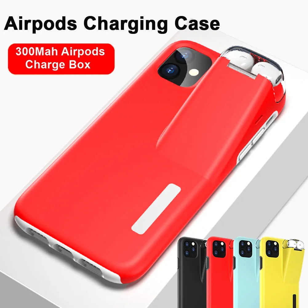Black AirPods charging case cover with edge protection compatible with iPhone