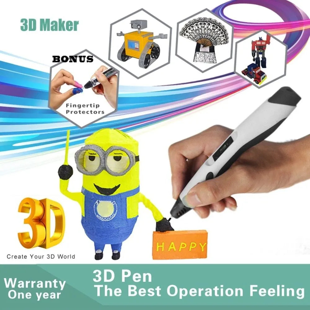 Plastic 3D printing pen 180mm in black colour for handheld 3D painting and graffiti