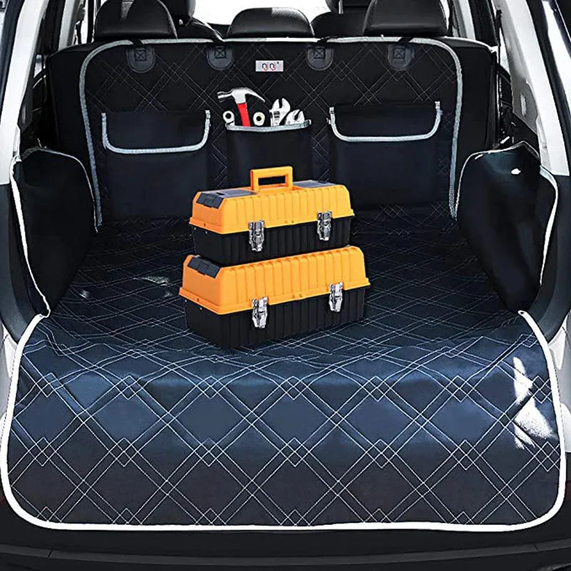 Black 600D Oxford cloth car trunk pet mat 185x103cm with pockets for dog travel