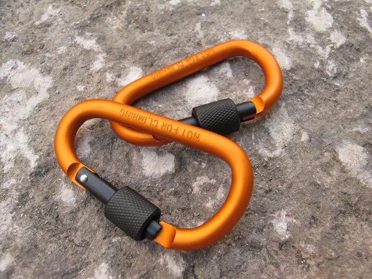 80mm D type aluminium alloy carabiner in black with polished finish