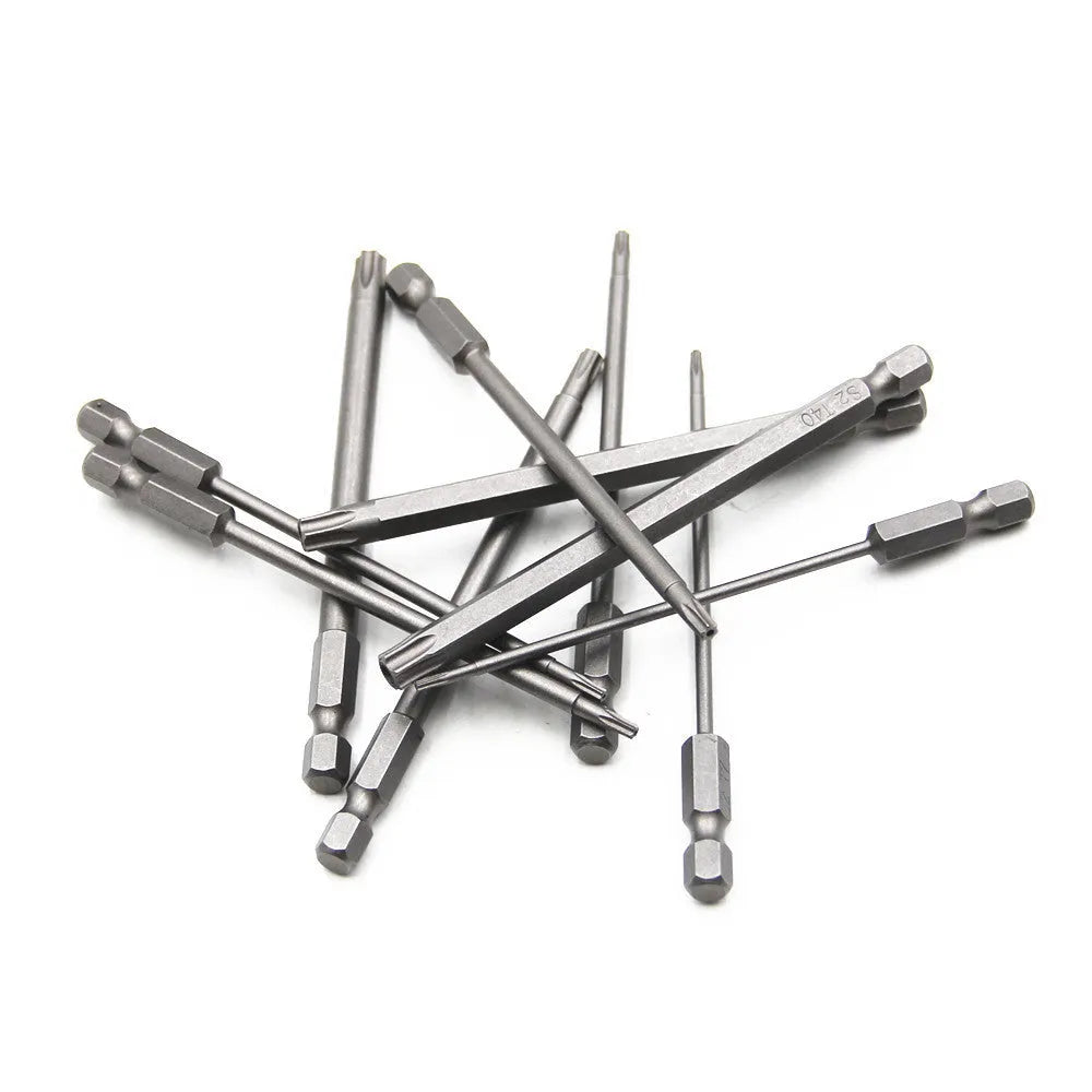 Hexagon handle screwdriver bit set with T-type bits in 50mm, 75mm and 100mm lengths.