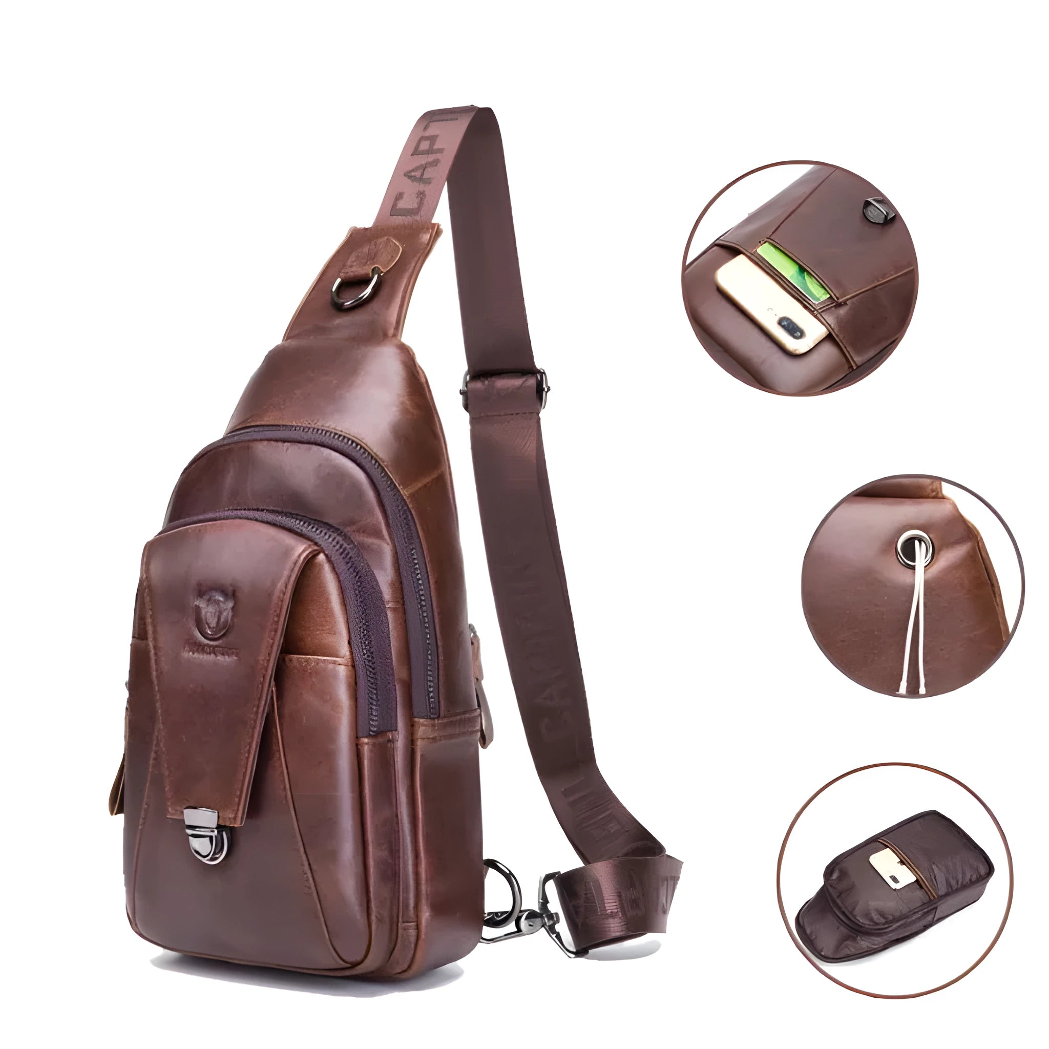 Men genuine leather crossbody bag brown first layer cowhide with 30cm height and 18cm width