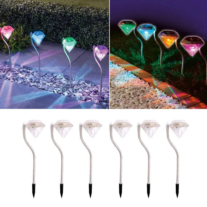 White solar powered diamond-shaped garden light for outdoor decoration.