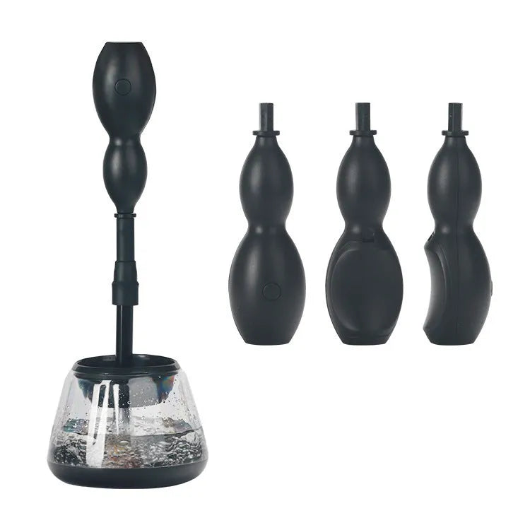 Electric make-up brush cleaner machine with three silicone transparent cans in compact 14cm cube design