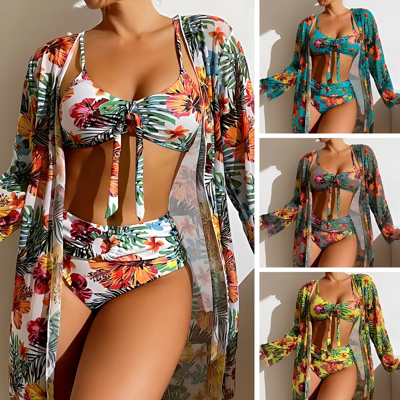 Women's plus size long blouse split bikini swimsuit in polyester leisure style