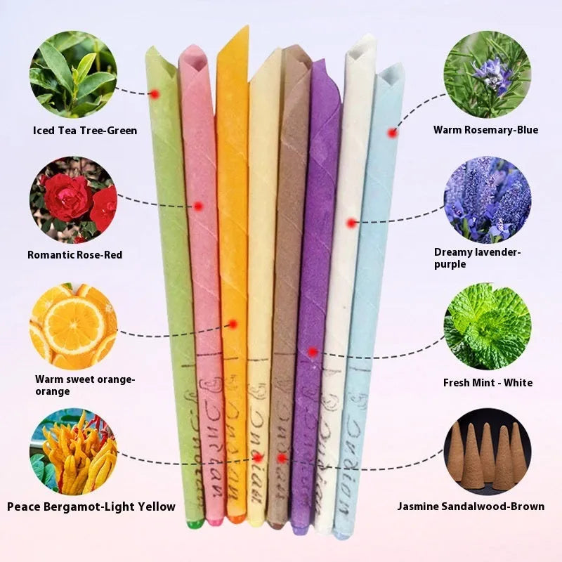 Ear candle health massage set showing 16 candles, 8 protection boards, and 16 cotton swabs in 8 different colours
