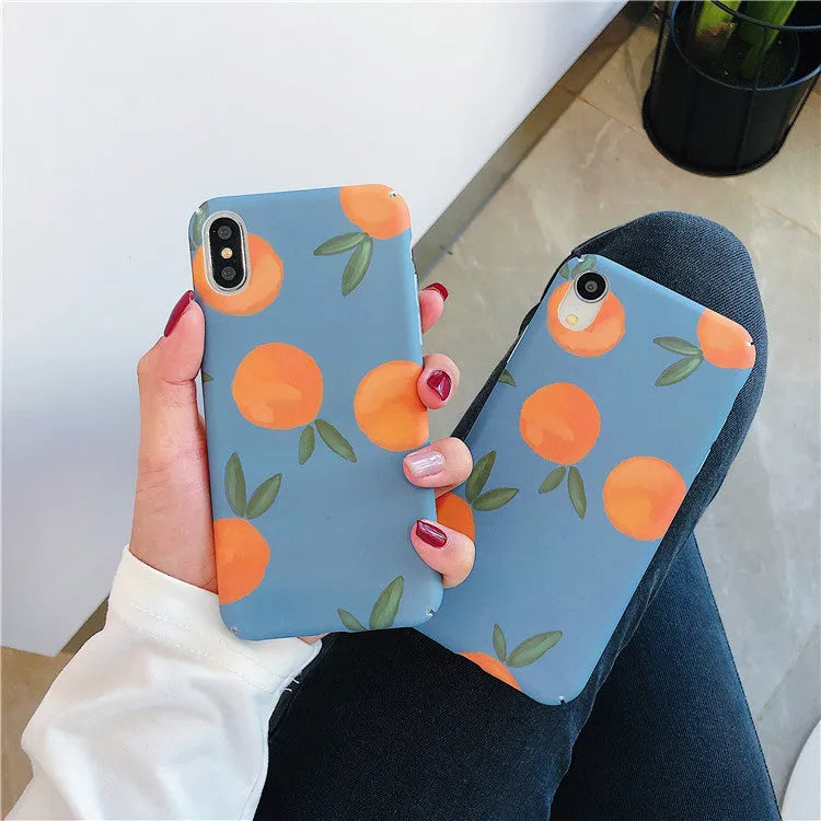 Orange retro plastic phone case with water and blue background for iPhone