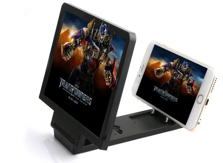 Black and white smartphone screen amplifier measuring 18cm by 12cm with protective packaging