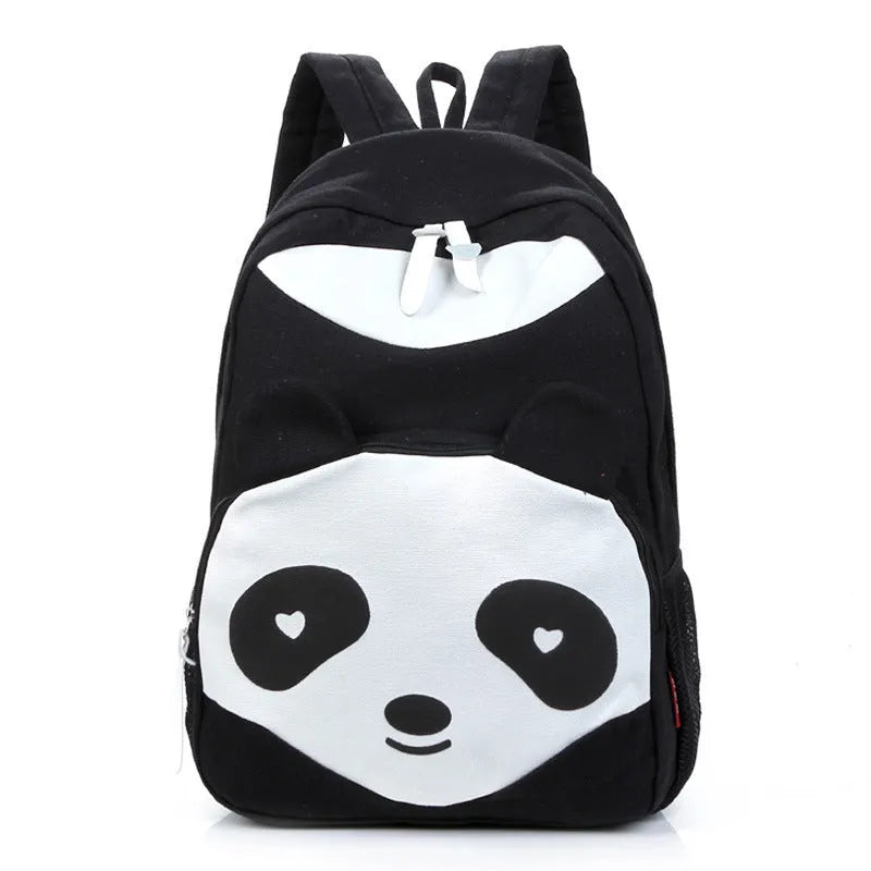 Canvas school bag in green with animal pattern, sandwich zipper bag and zipper pocket, 46x36x19 cm, zip closure