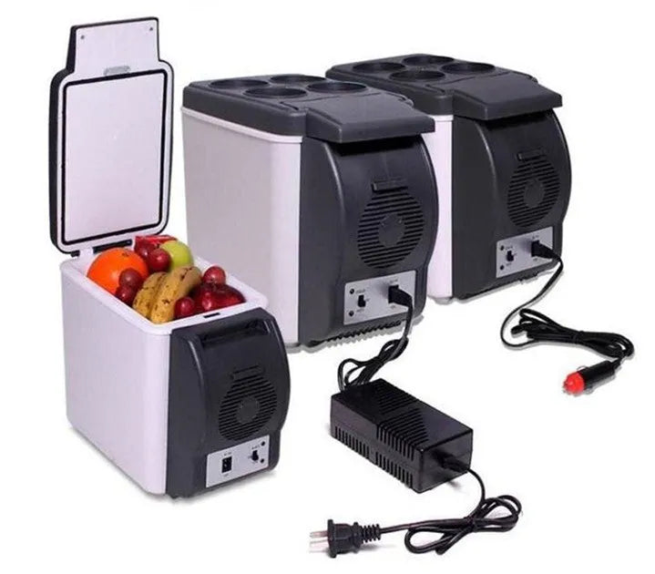 6L mini fridge cooler and warmer with 12V and 220V dual use, metal and ABS plastic body, black blue