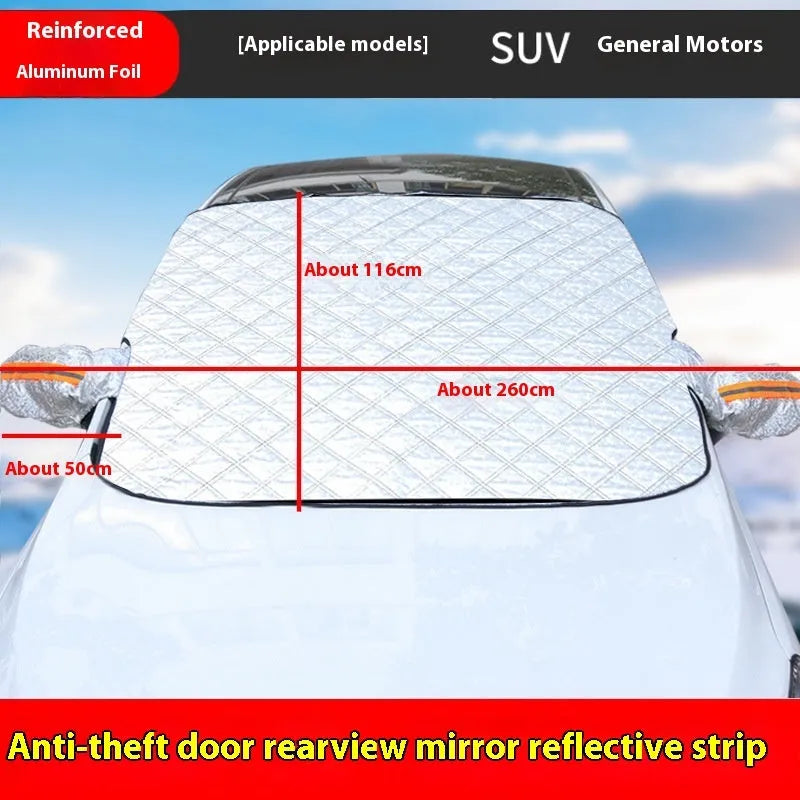 Aluminium foil winter car cover for SUV windshields with reflective stripes and magnets