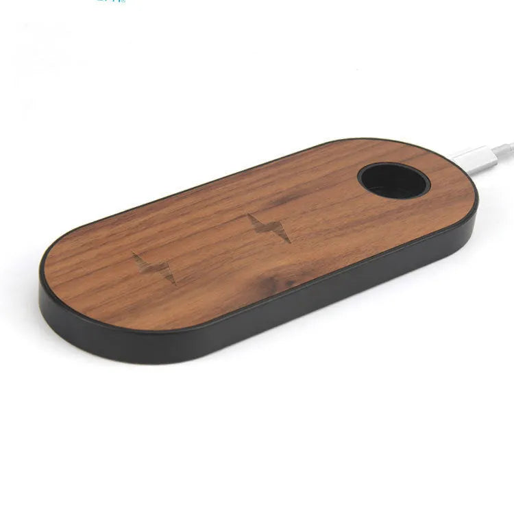 Natural bamboo and wood wireless charging pad on a desk