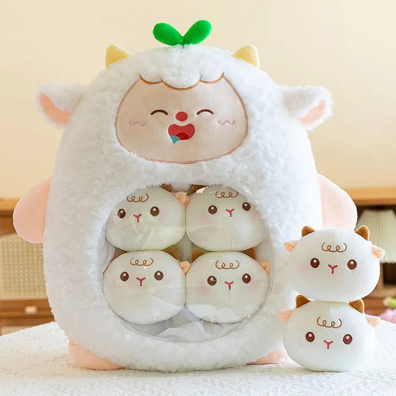 45cm cartoon snack bag plush toy in white lamb colour on a sofa