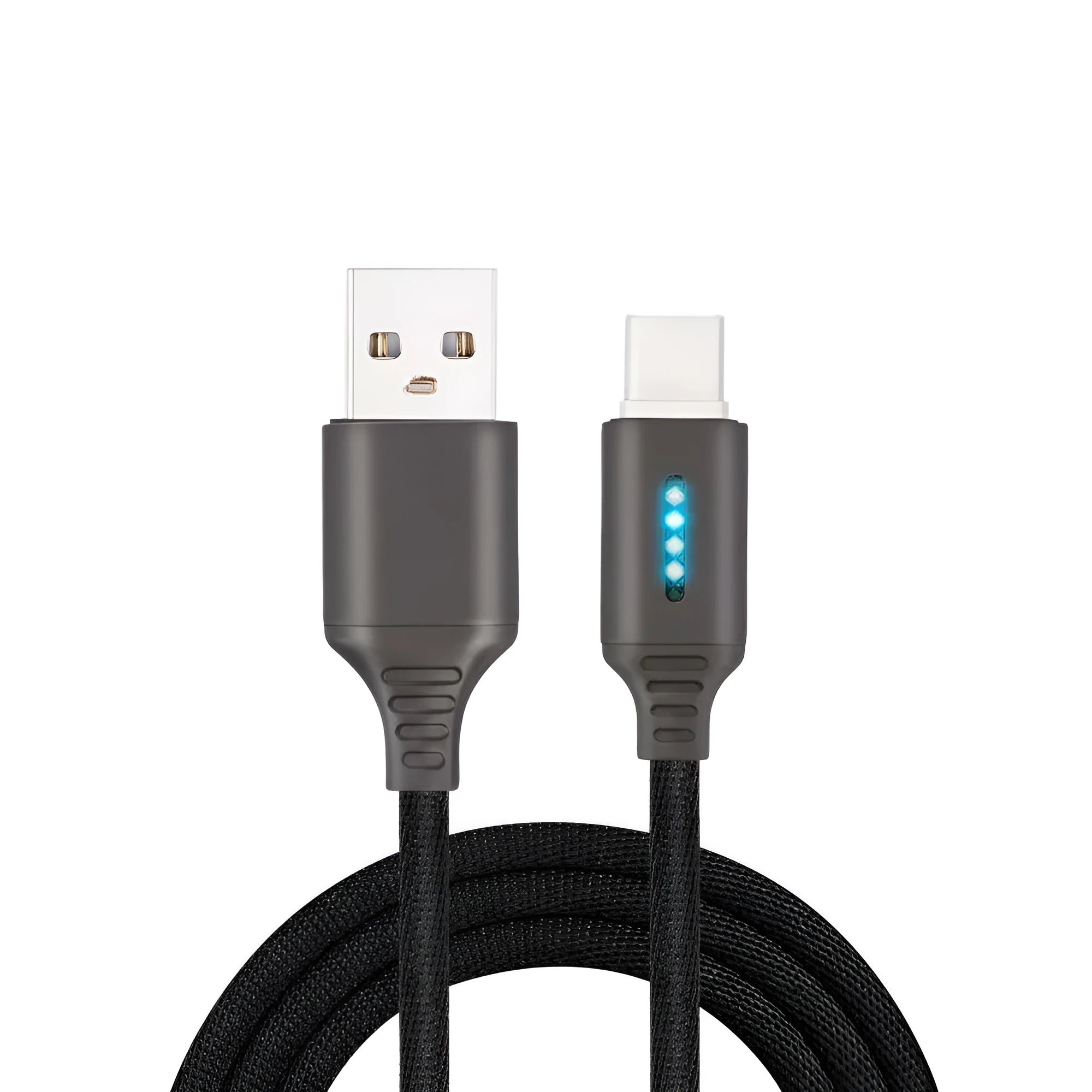 Fabric braided USB fast charging cable in 1 metre length for Android iPhone and Type-C devices